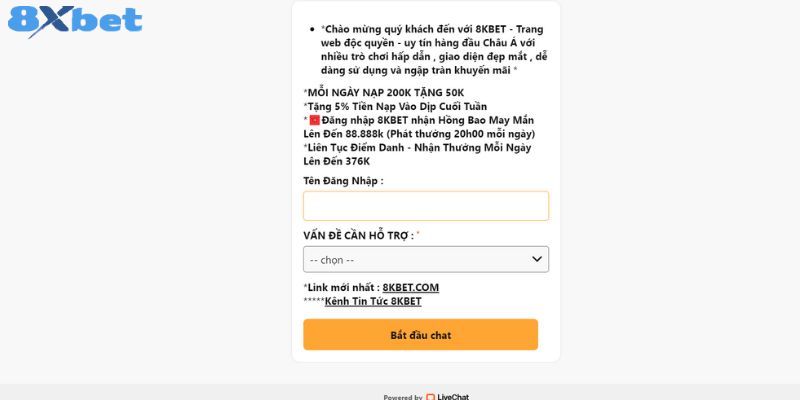 Trao đổi với 8XBET bằng hình thức live chat nhanh chóng